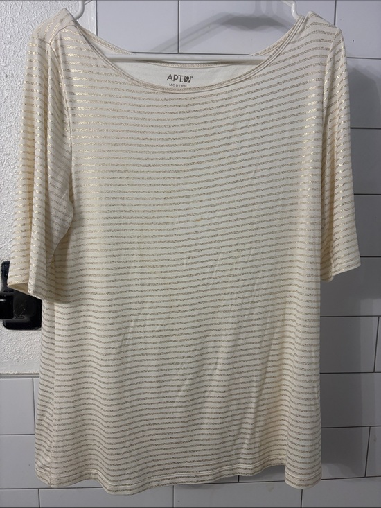Apt. 9 Tops - Apt. 9 Cream Tee with Metallic Gold Stripes
